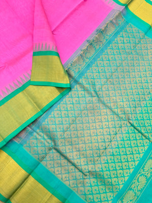 Korvai Silk Cottons - candy pink and teal with tissue borders