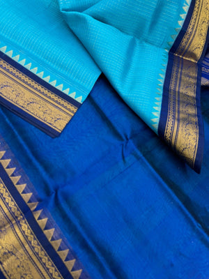 Korvai Silk Cottons -  blue on blue Zari kattam