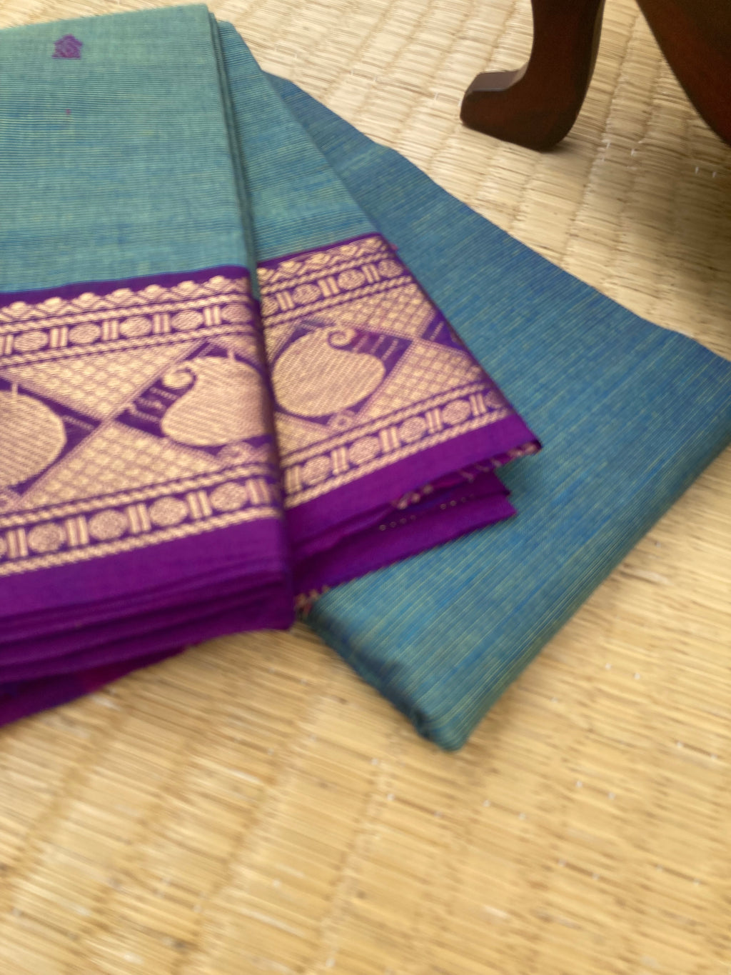 Woven Buttas on Kanchi Cottons - dual tone blue