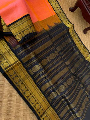 Korvai Silk Cotton - peach and midnight black