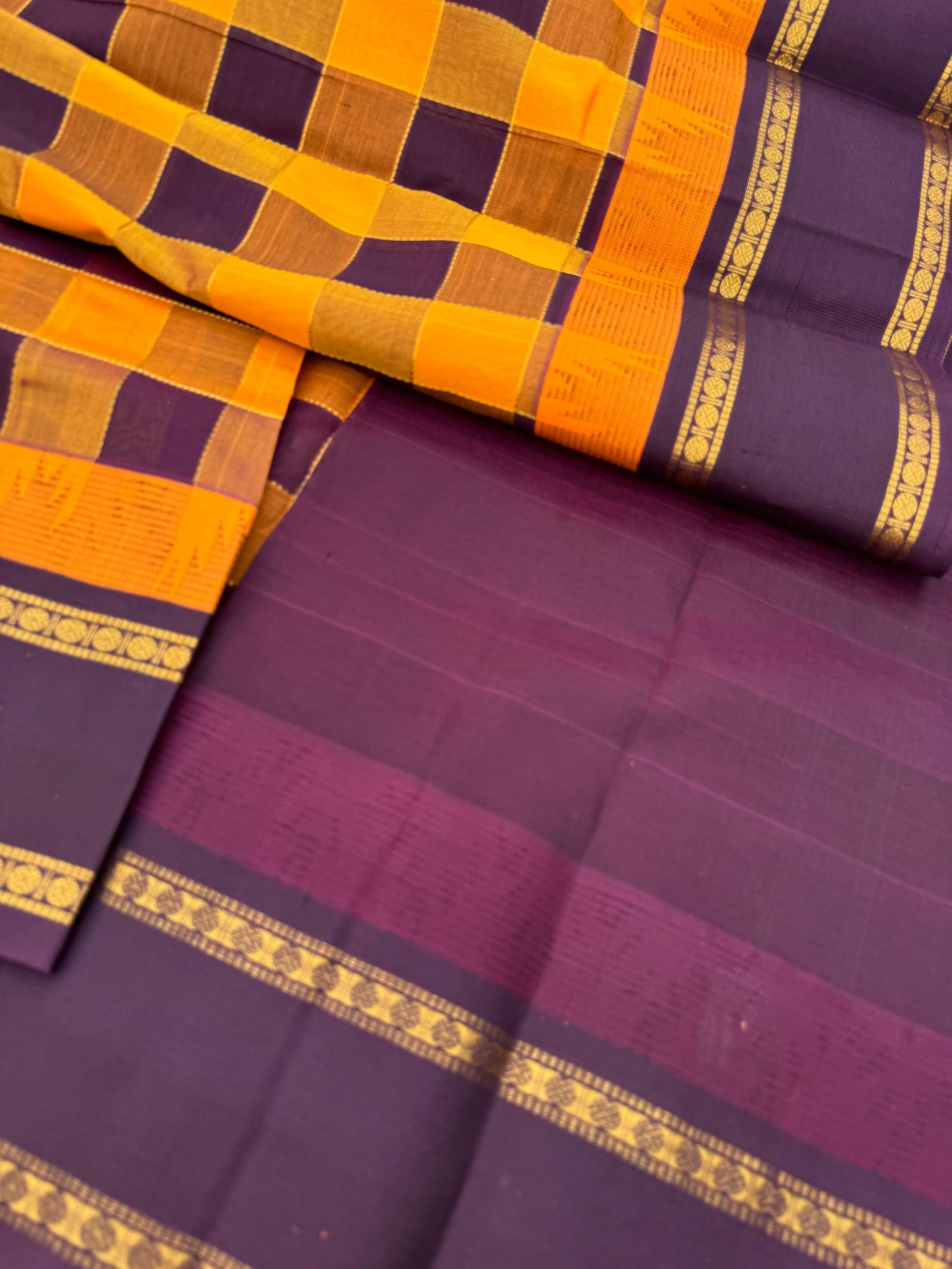 Korvai Silk Cottons - mustard and burgundy