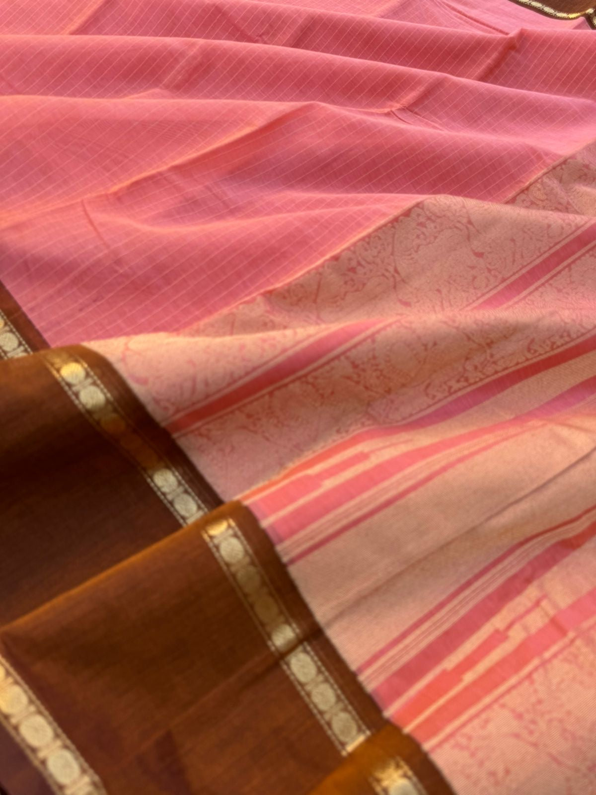 Zari Touched Mangalavastaram - pastel pink and caramel brown