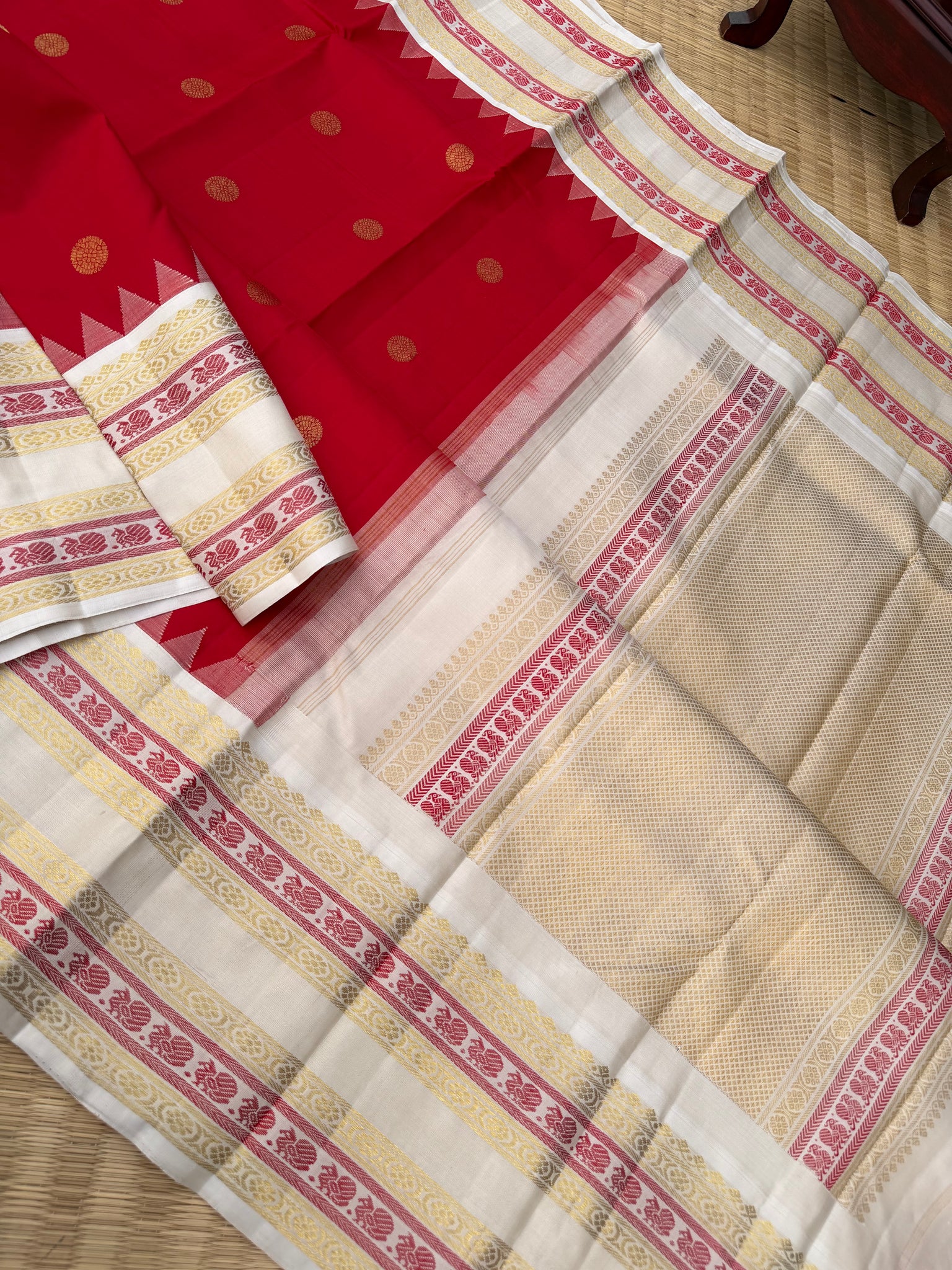 Vintage Ragas on Kanchivarams - Gorgeous deep cherry red and off white ...