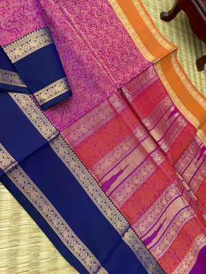 Woven Motifs Silk Cotton - purple vanasingaram with Ganga jammuna woven borders