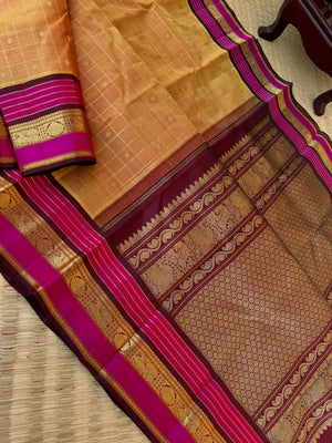 Vintage Ragas on Korvai Kanchivaram - sun set rusty mustard with most traditional mooppula woven borders