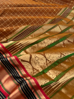 Zari Kissed Silk Cotton - rust chocolate brown with muthu koortha buttas