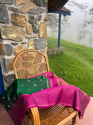 Heriyae - Heirloom Kanchivarams - most beautiful Meenakshi green and majenta with oosi Kattam woven borders