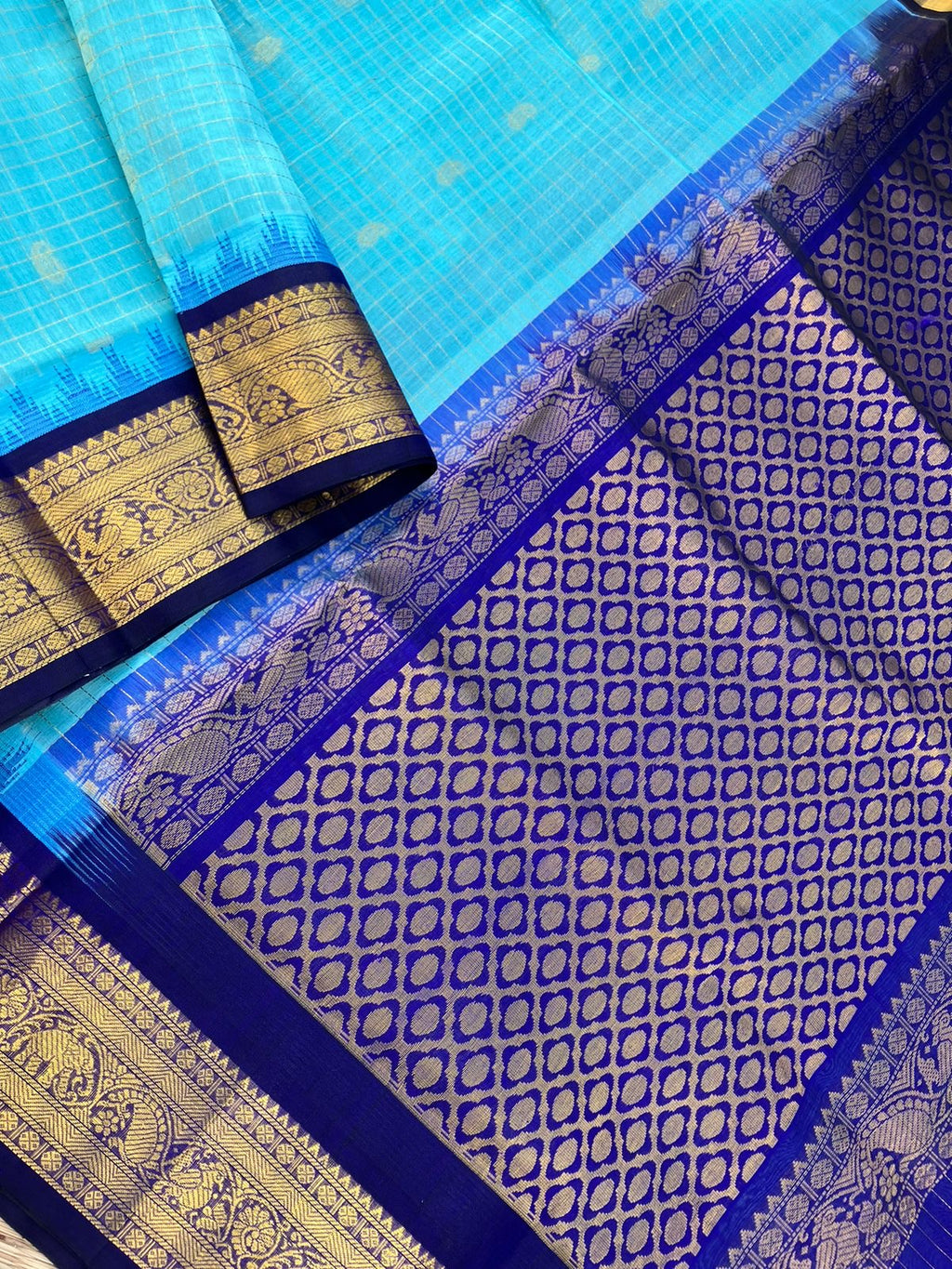 Korvai Silk Cottons - blue on blue zari kattam
