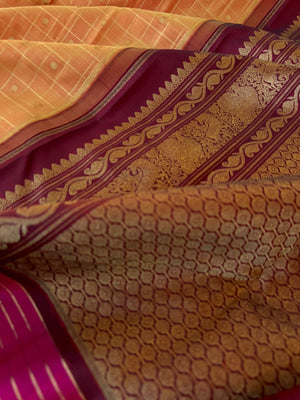 Vintage Ragas on Korvai Kanchivaram - sun set rusty mustard with most traditional mooppula woven borders