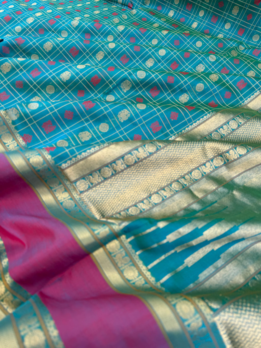 Woven Motifs Silk Cotton - a dual tone teal 1000 buttas