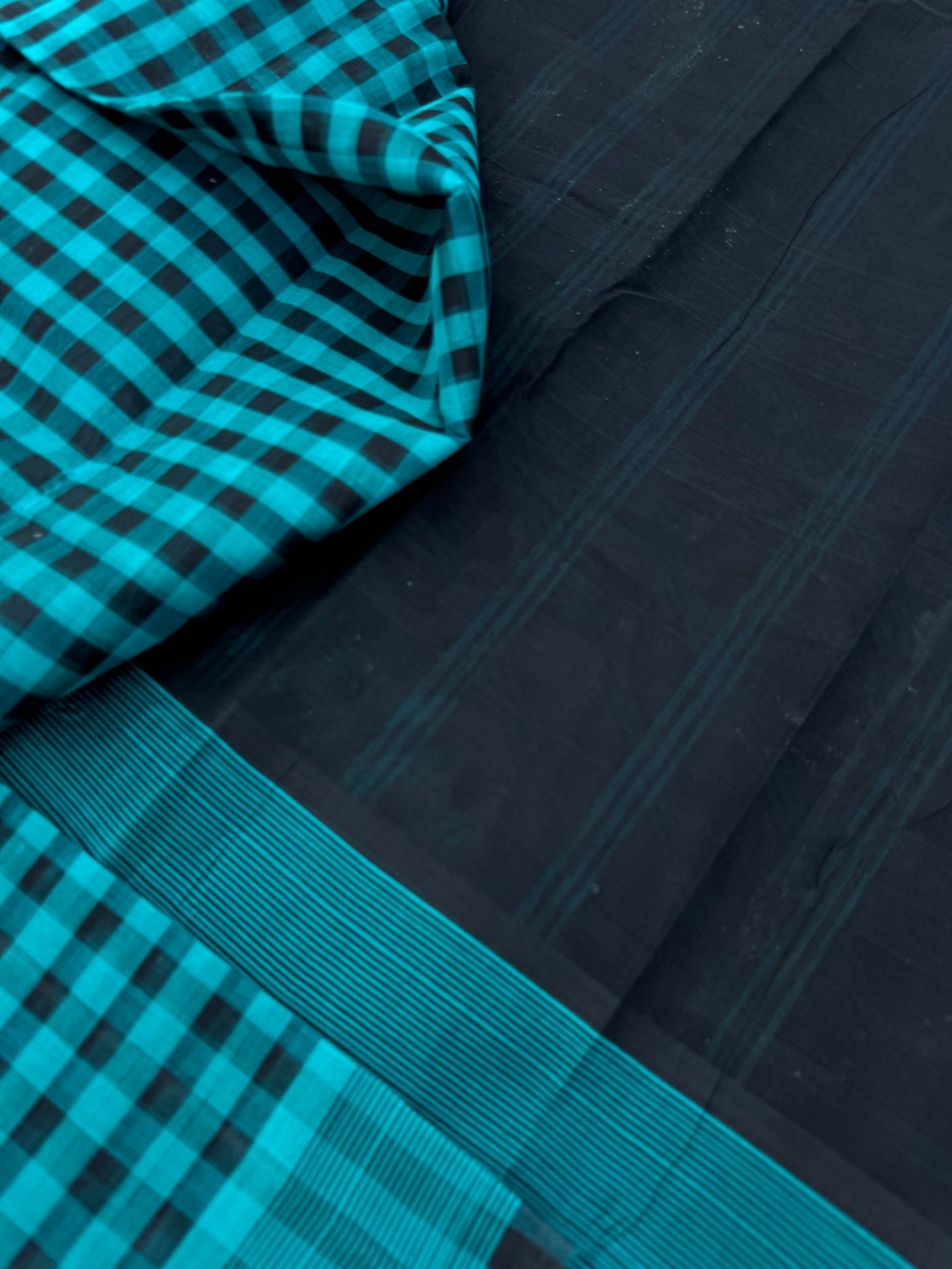 Pragatham - Contrast Play - blues and blacks with lot of Chettinad vibes