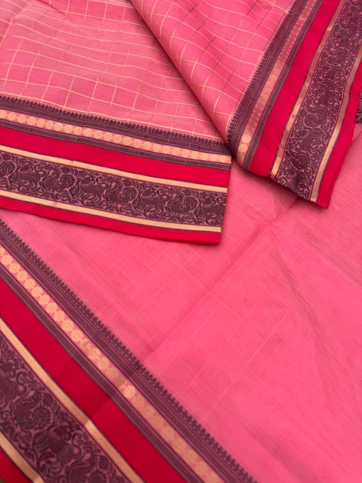 Zari Kissed Silk Cotton - a pastel pink muthukattam