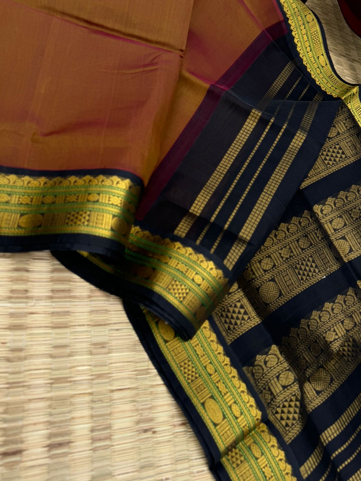 Korvai Silk Cottons - honey bronze and blue