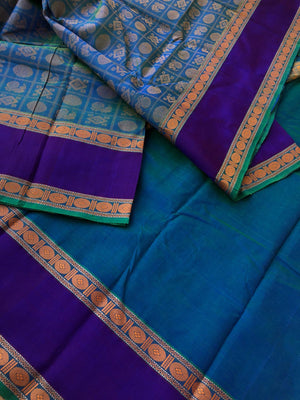 Woven Motifs Silk Cotton - peacock blue 1000 buttas