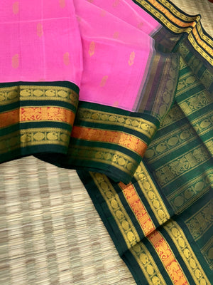 Korvai Silk Cotton - candy pink and Meenakshi green