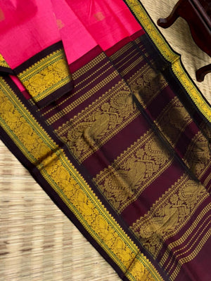Korvai Silk Cottons - pink and burgundy