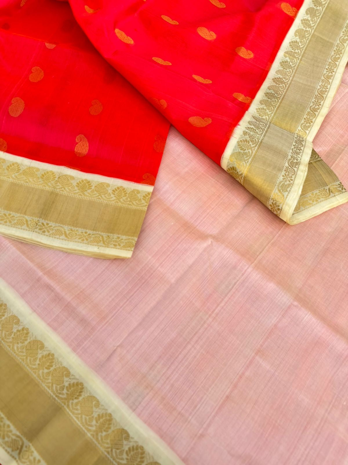 Korvai Silk Cotton - orange short pink and gold ivory