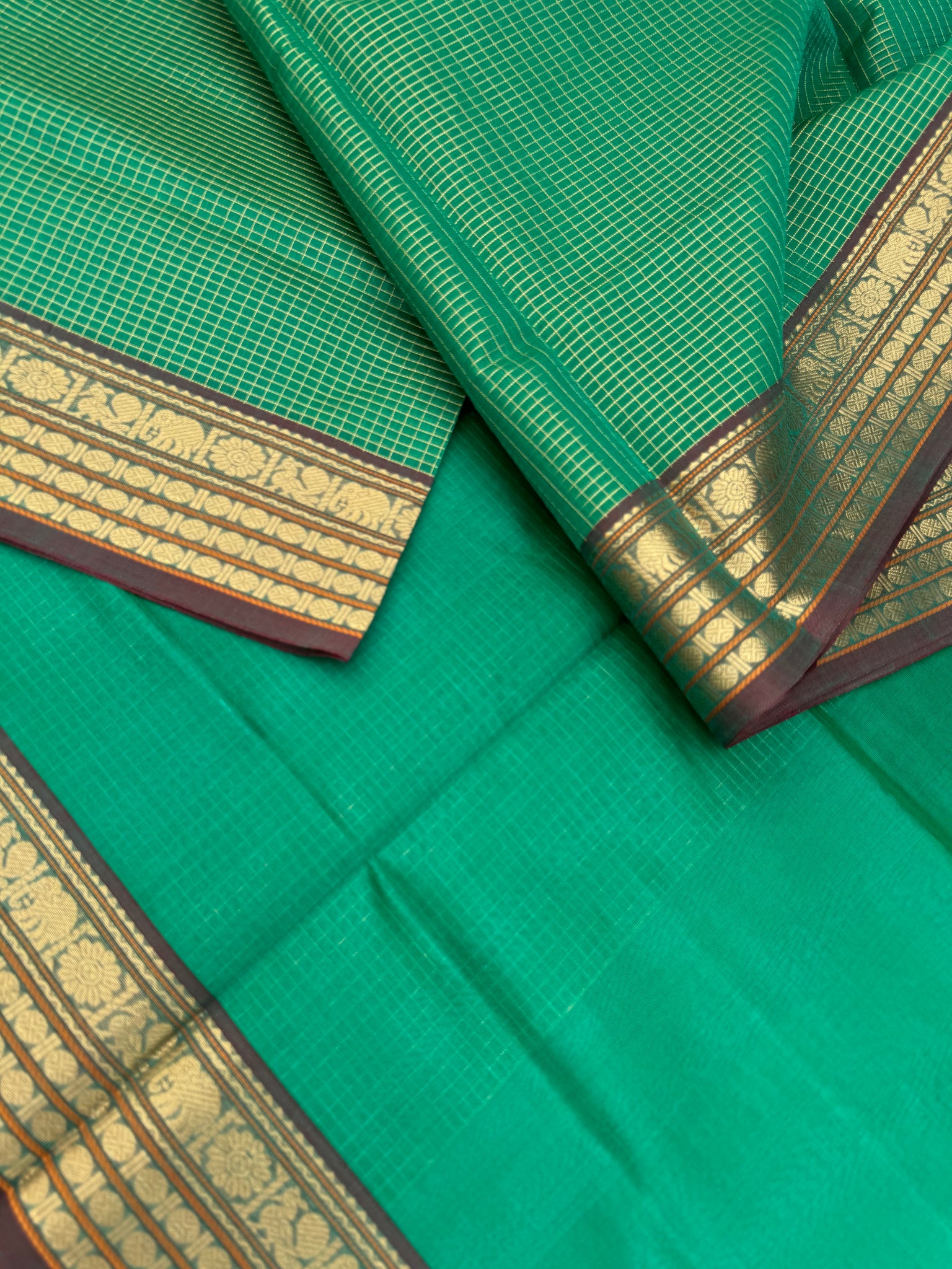 Zari Kissed Silk Cotton - dark green vairaoosi kattam
