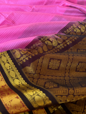 Korvai Silk Cotton - candy pink and coffee brown