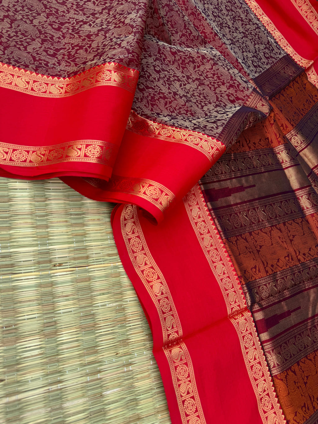 Woven Motifs Silk Cotton - maroon vanasingaram