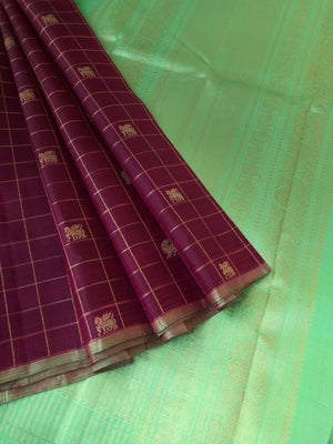 Hriya - Heirloom Kanchivarams - beautiful burgundy and pista green with yali and flying horse buttas