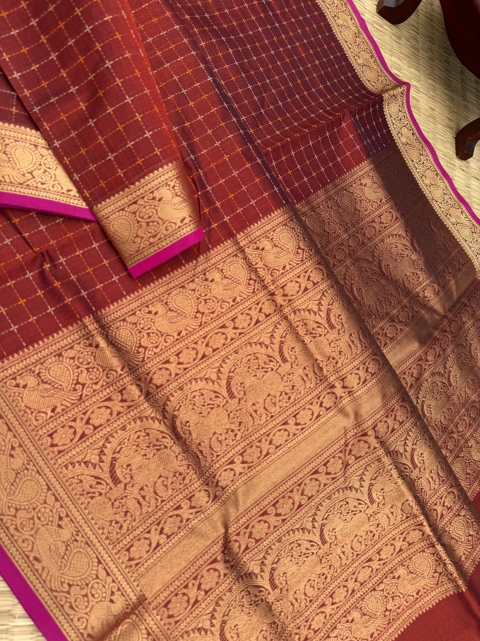 Woven Motifs Silk Cotton - maroon pluse buttas