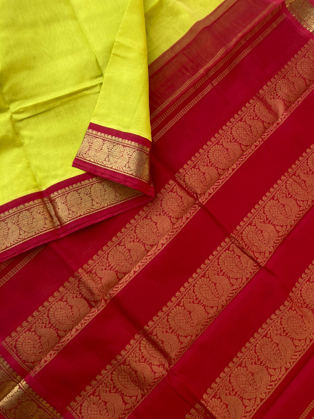 Korvai Silk Cottons - electric yellow and deep red
