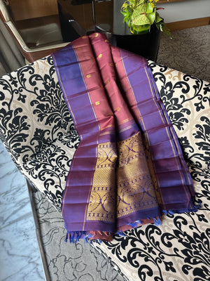Shree Ka - a beautiful chocolate and short violet with mayil chackaram woven buttas