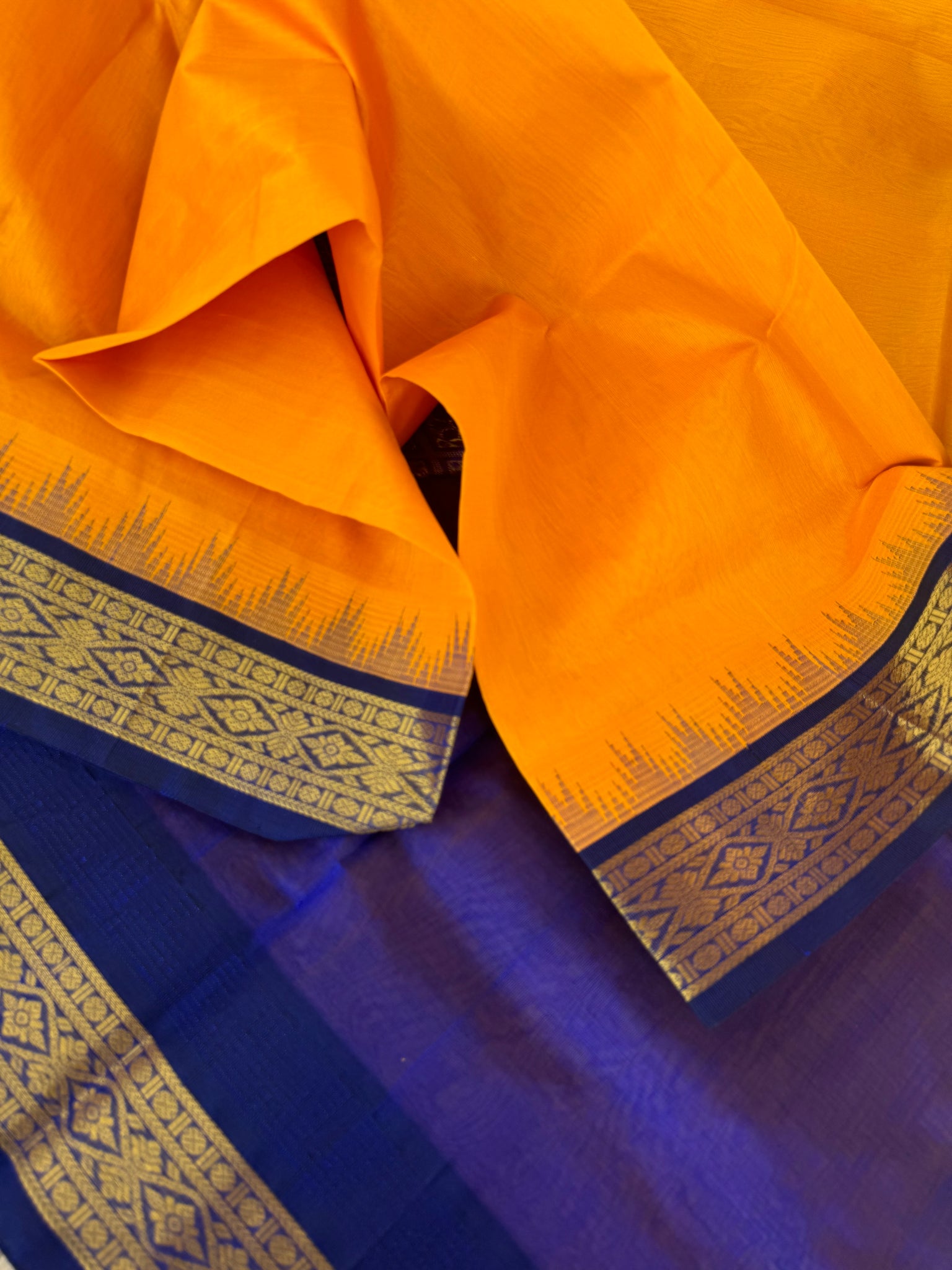 Korvai Silk Cotton - mustard and ms blue