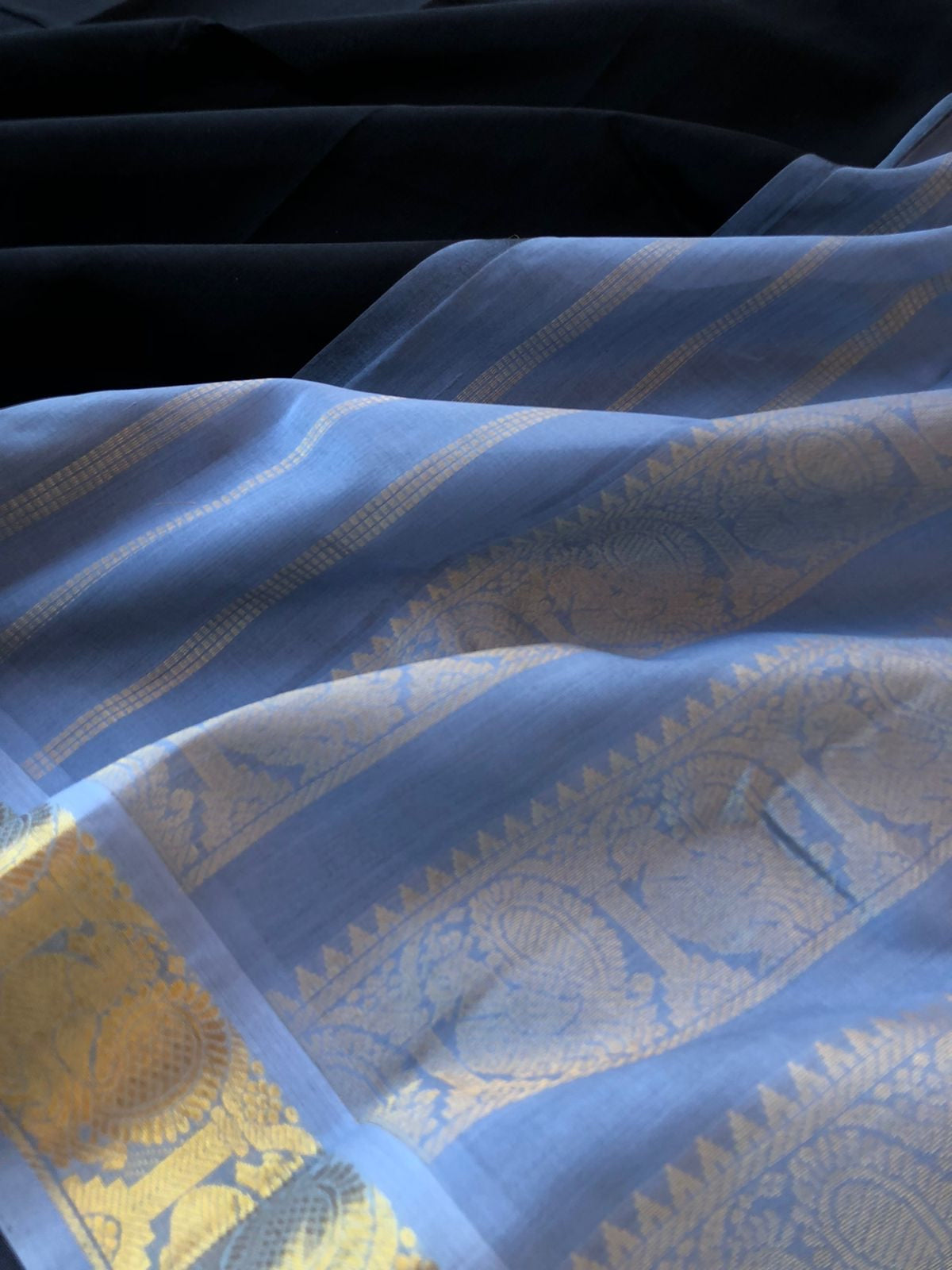 Margazhi Vibrs on Korvai Silk Cotton - charcoal blue and grey