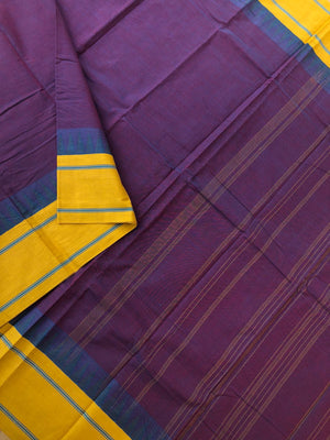 Korvai Stories - burnt blue short purple woven with mustard borders