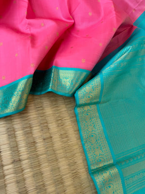 Meenakshi Kalayanam - Connected By Korvai - the stunning panner rose and turquoise small borders