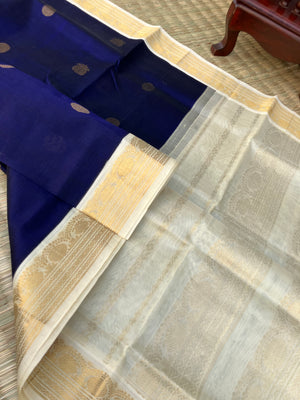Korvai Silk Cotton - deep navy blue and off white