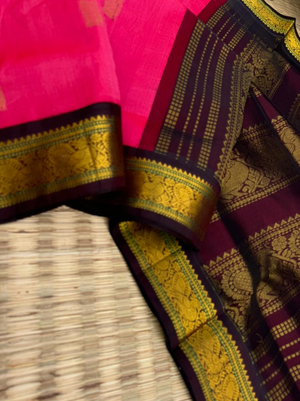 Korvai Silk Cottons - pink and burgundy