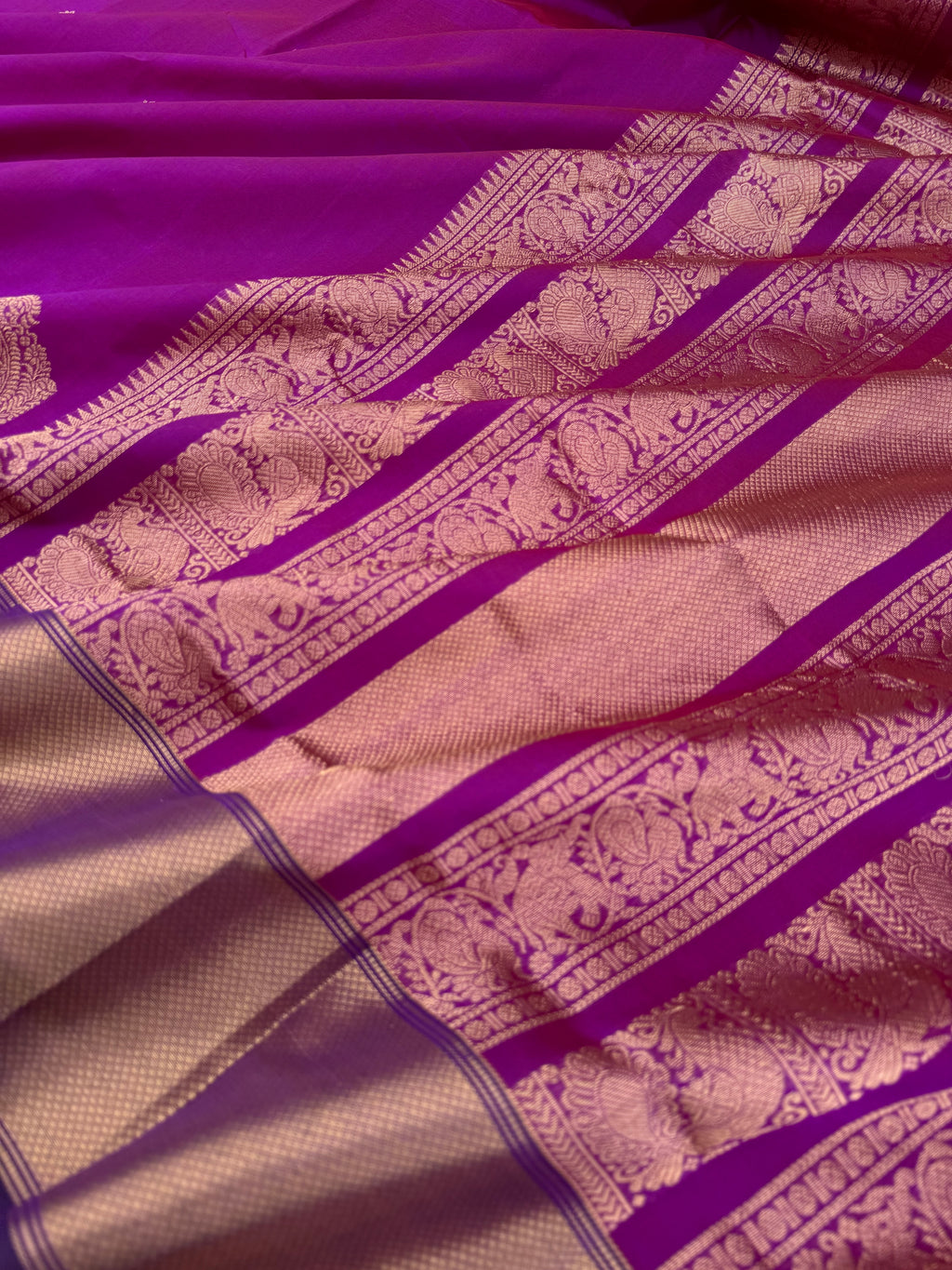 Zari Kissed Silk Cotton - a stunning red short purple grandest corner buttas