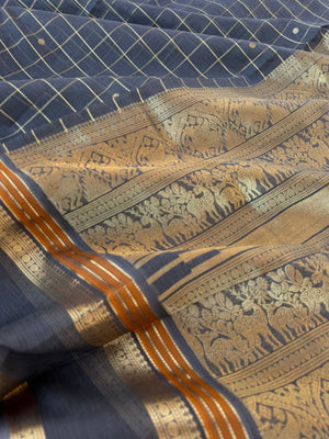 Zari Kissed Silk Cotton - stunning grey muthukattam