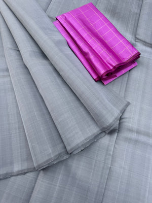 Niram - Celebrating of Full Plain Kanchivaram Silks Paired with Beautiful Blouses - stunning grey and kanchivaram zari kattam blouse