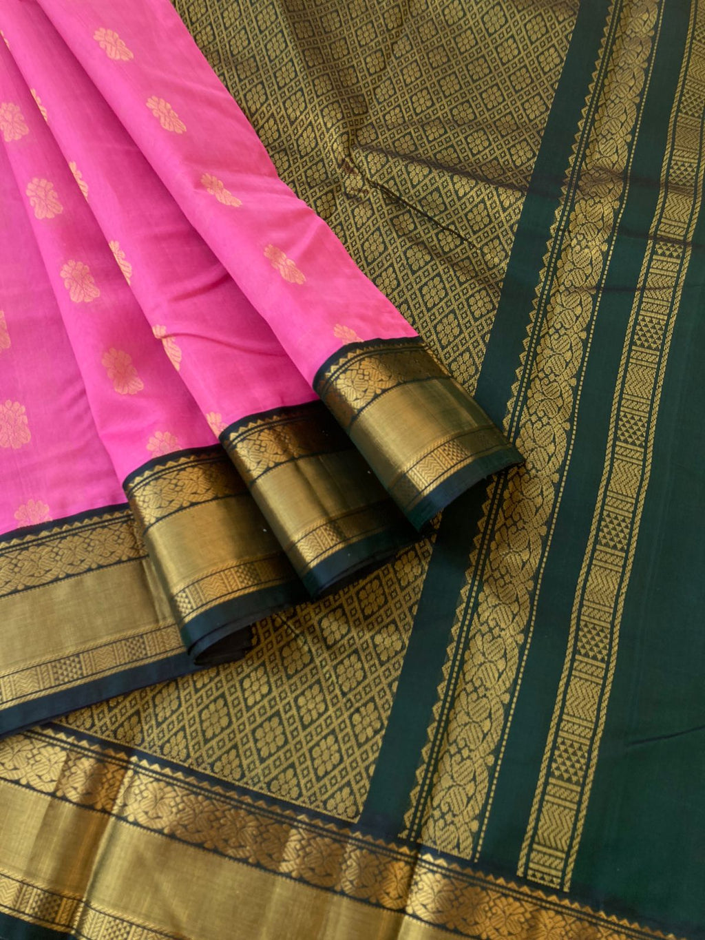 Korvai Silk Cottons - rose pink and Meenakshi green