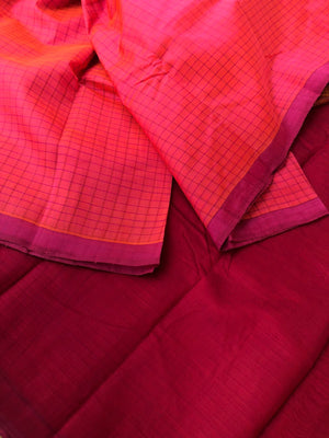 Woven Motifs Silk Cotton - bubble gum pink and maroon podi kattam