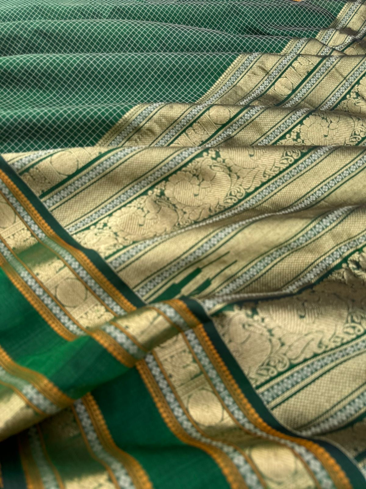 Zari Kissed Silk Cotton - stunning green podi kattam