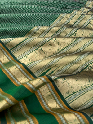 Zari Kissed Silk Cotton - stunning green podi kattam