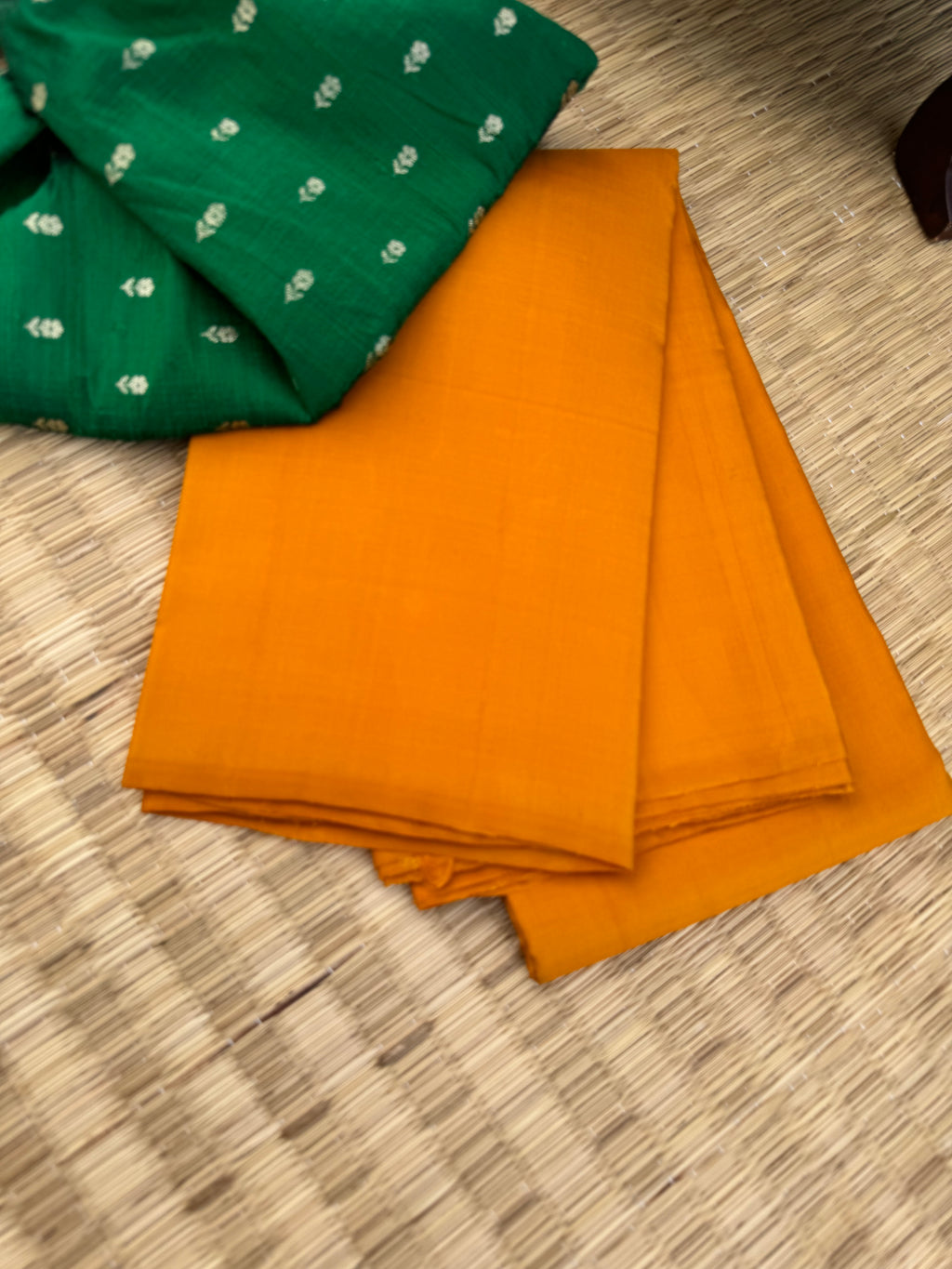Niram - Celebrating of Full Plain Kanchivaram Silks Paired with Beautiful Blouses - Traditional mustard saree with bottle green raw silk blouse