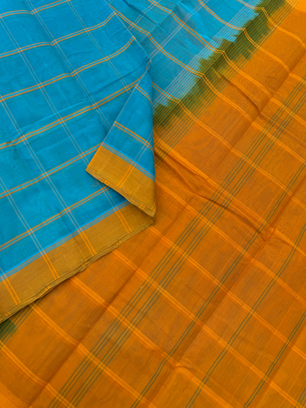 Pragatham - Contrast Play - ocean and dark mustard