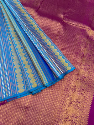 Album Untouched - a deep sulphate blue and deep majenta full body has vertical varusai pett weave one of a kind saree