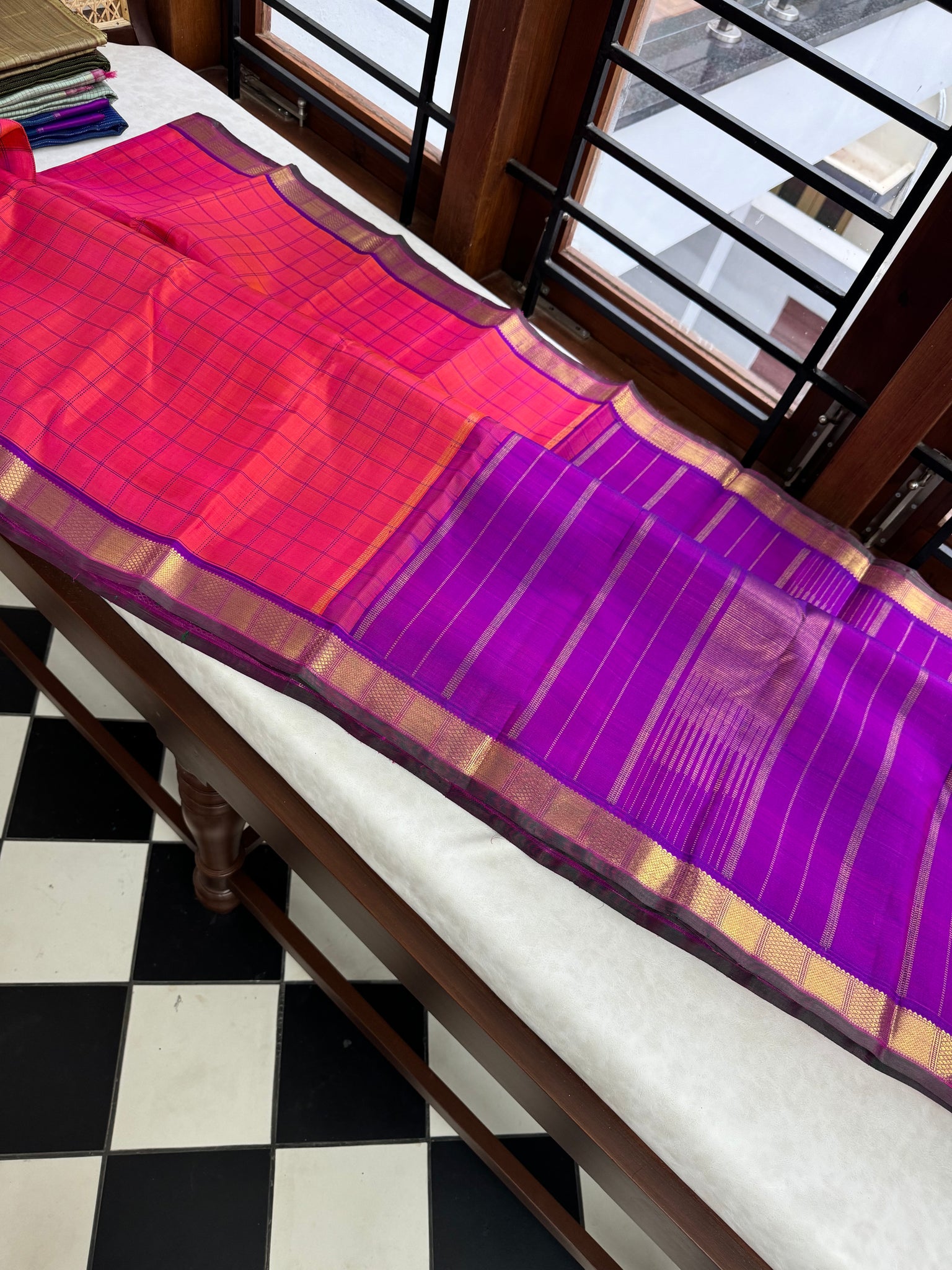 Adhyayam – The No Motifs Kanchivaram - a gorgeous orange short pink for people who love small borders