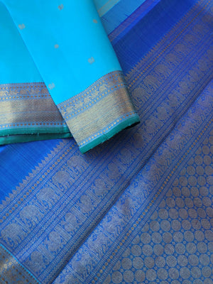 Solid Kanchivarams - the shades of sky blues is gorgeous