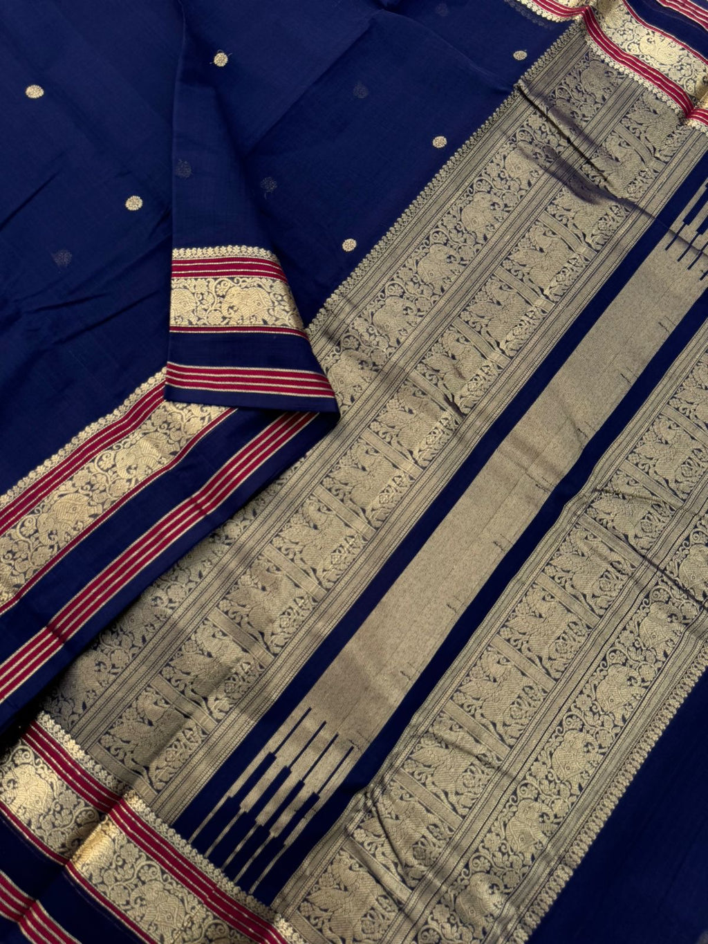 Zari Touched Mangalavastaram - dark navy blue