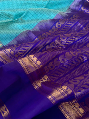 Korvai Silk Cotton - pastel blue with border buttas