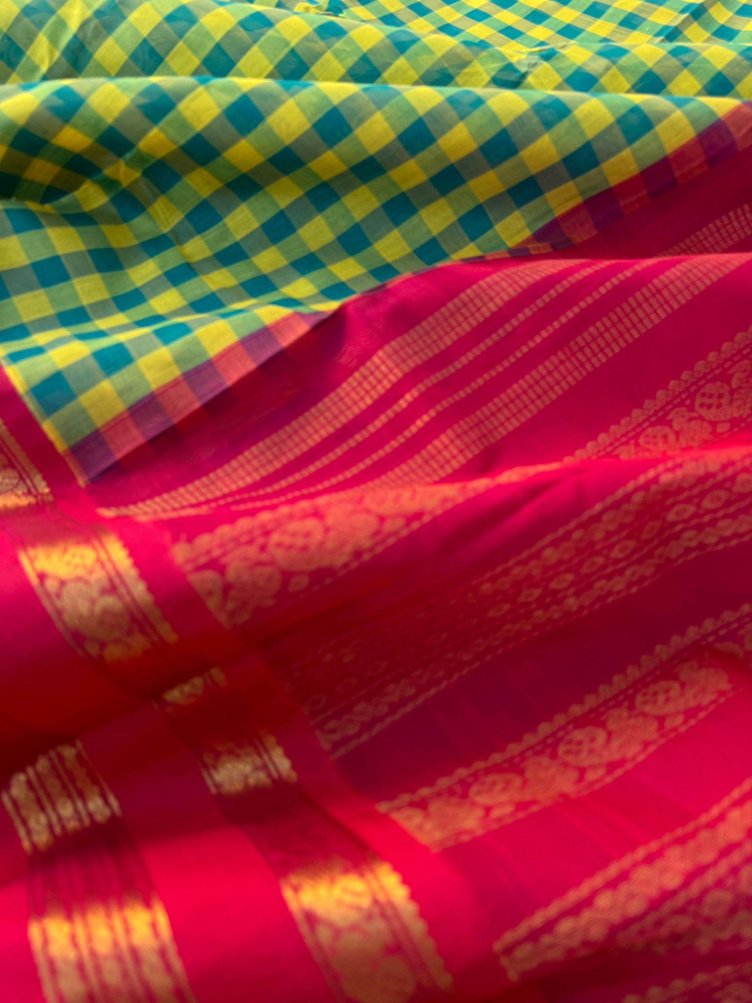 Korvai Silk Cotton - yellow and teal paalum palamum kattam