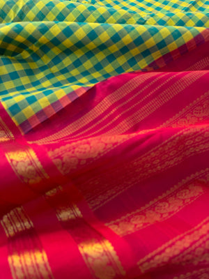 Korvai Silk Cotton - yellow and teal paalum palamum kattam